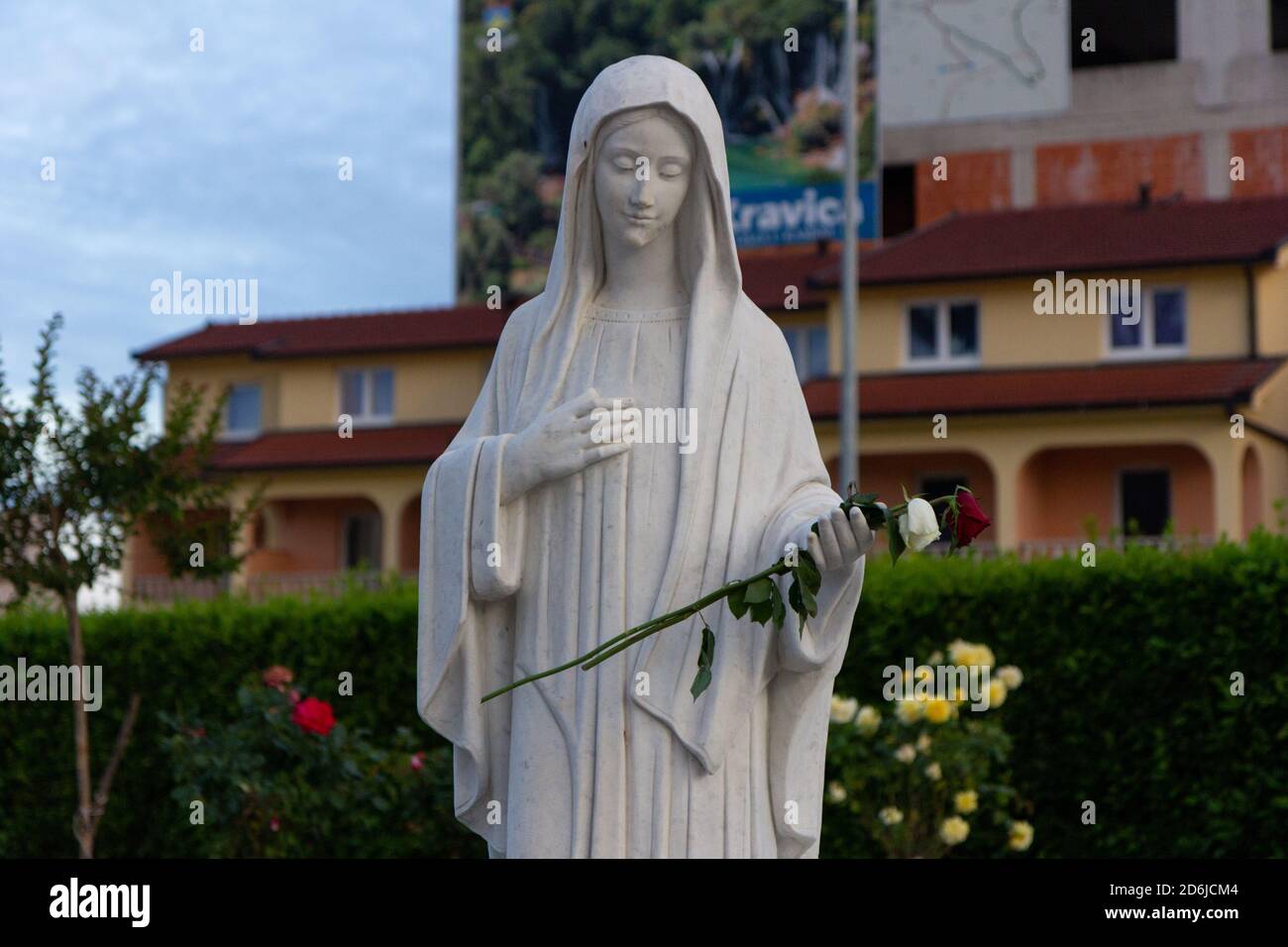 The statue of the Queen of Peace near the St James Church in Medjugorje, Bosnia and Herzegovina. Stock Photo