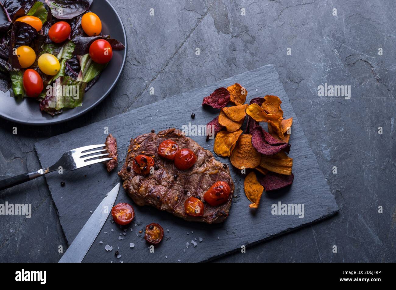 Sirloin steak roasted vegetables hires stock photography and images