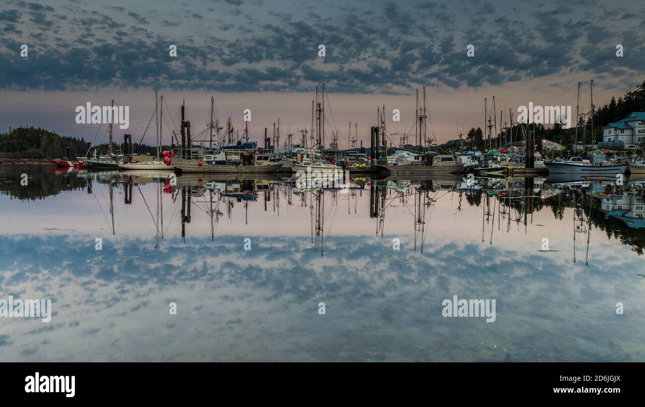Port Hardy harbor sunset reflection on Vancouver Island, British