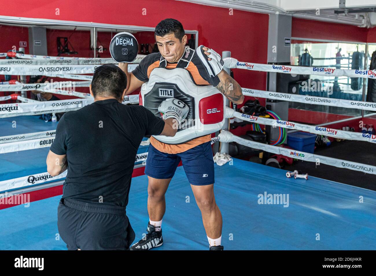 Cancun Mexico October 16 Boxer Joselito Velazquez Taking Health Measures While Train In The Gym To Get Ready For His Next Fight From The Flyweight Category He Train During 4 Hours Cancun Mexico October 16 Boxer Joselito Velazquez Taking Health Measures While Train In The Gym To Get Ready For His Next Fight From The Flyweight Category He Train During 4 Hours