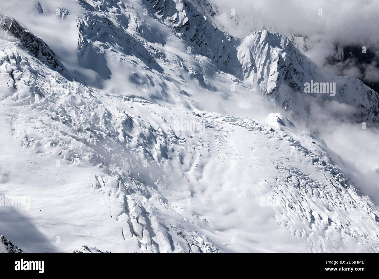 Glacier des Bossons above the resort town of Chamonix, in France Stock Photo