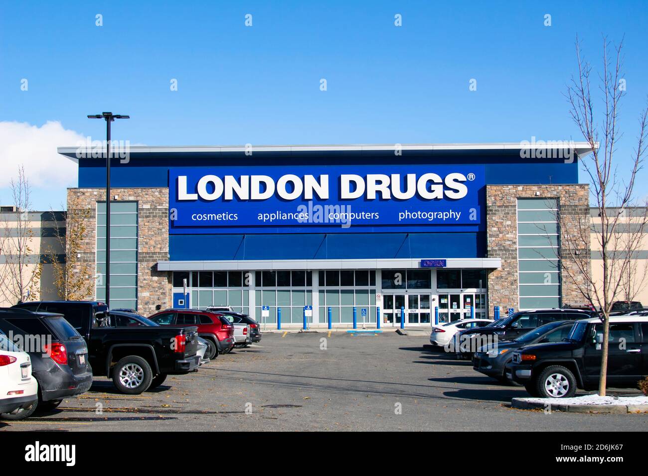 Calgary Alberta, Canada. Oct 17, 2020. London Drugs a Canadian retail store with headquarters in Richmond, British Columbia. Focus is on pharmaceutica Stock Photo