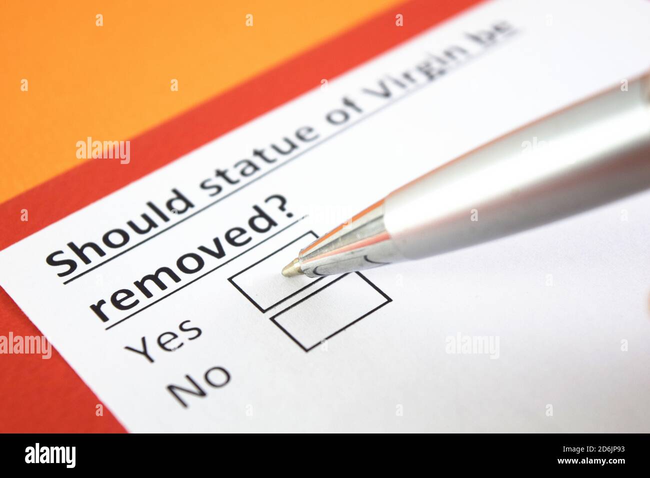 Should statue of virgin be removed? Yes or no Stock Photo Alamy