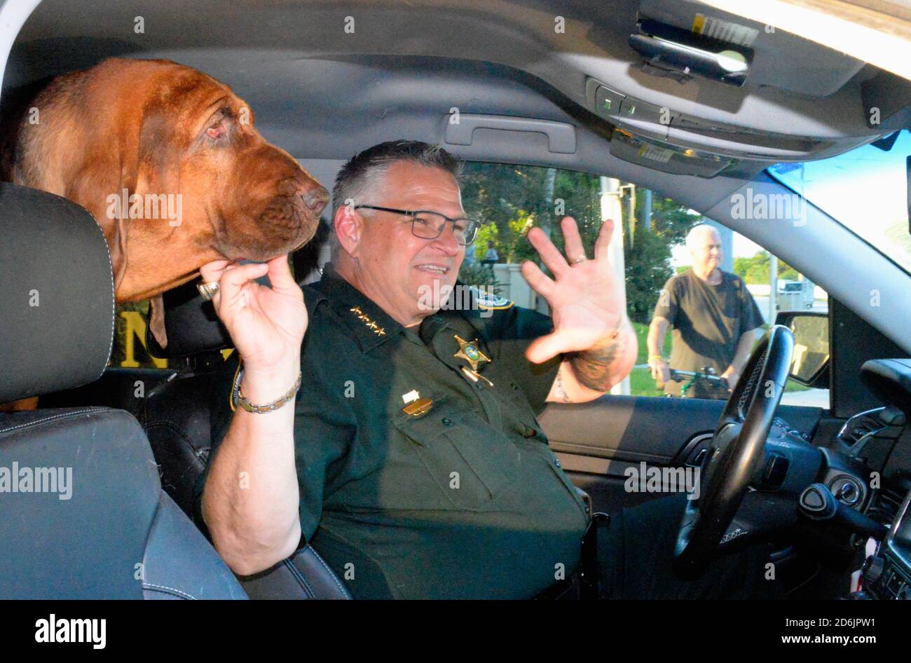 Indian Harbour Beach, Brevard County, Florida. USA. October 17, 2020. A small group of Trump for