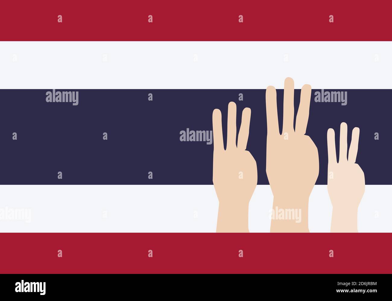 Vector illustration of three finger salute for democratic on Thai flag background. Stock Vector