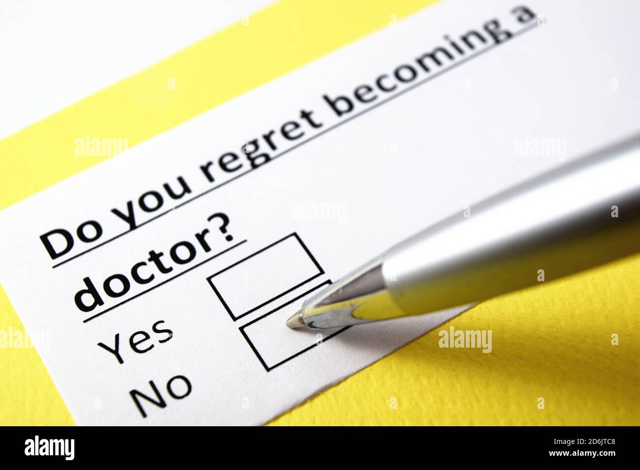 Do you regret a doctor? Yes or no Stock Photo Alamy