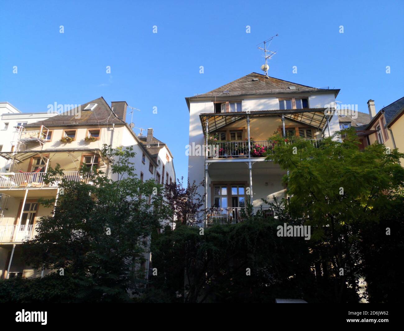 Low angle shot of a house covered in greenery under a clear blue sky ...