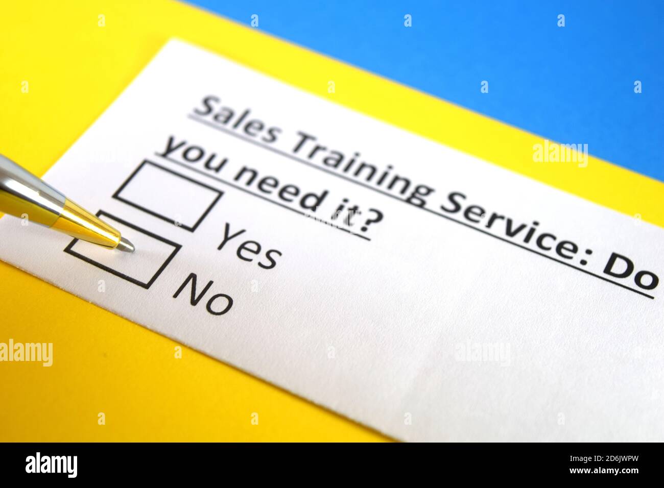 One person is answering question about sales training service. Stock Photo