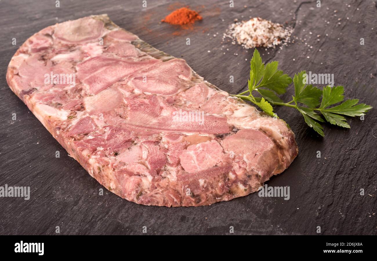 head cheese in front of white background Stock Photo Alamy