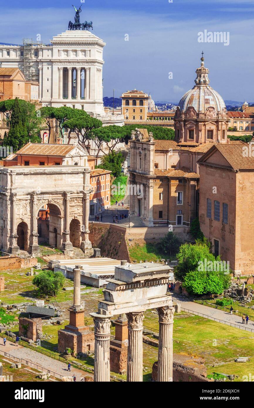 The ancient ruins of the Roman Forum, Italy, as seen from the Palatine ...