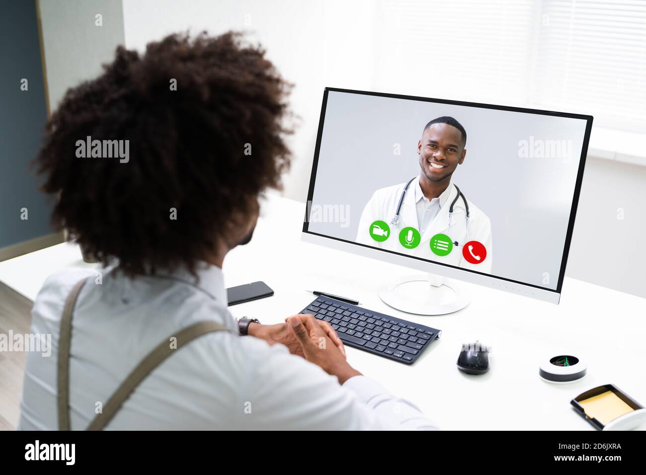 Physician Doctor Web Video Chat. Online Conference Stock Photo