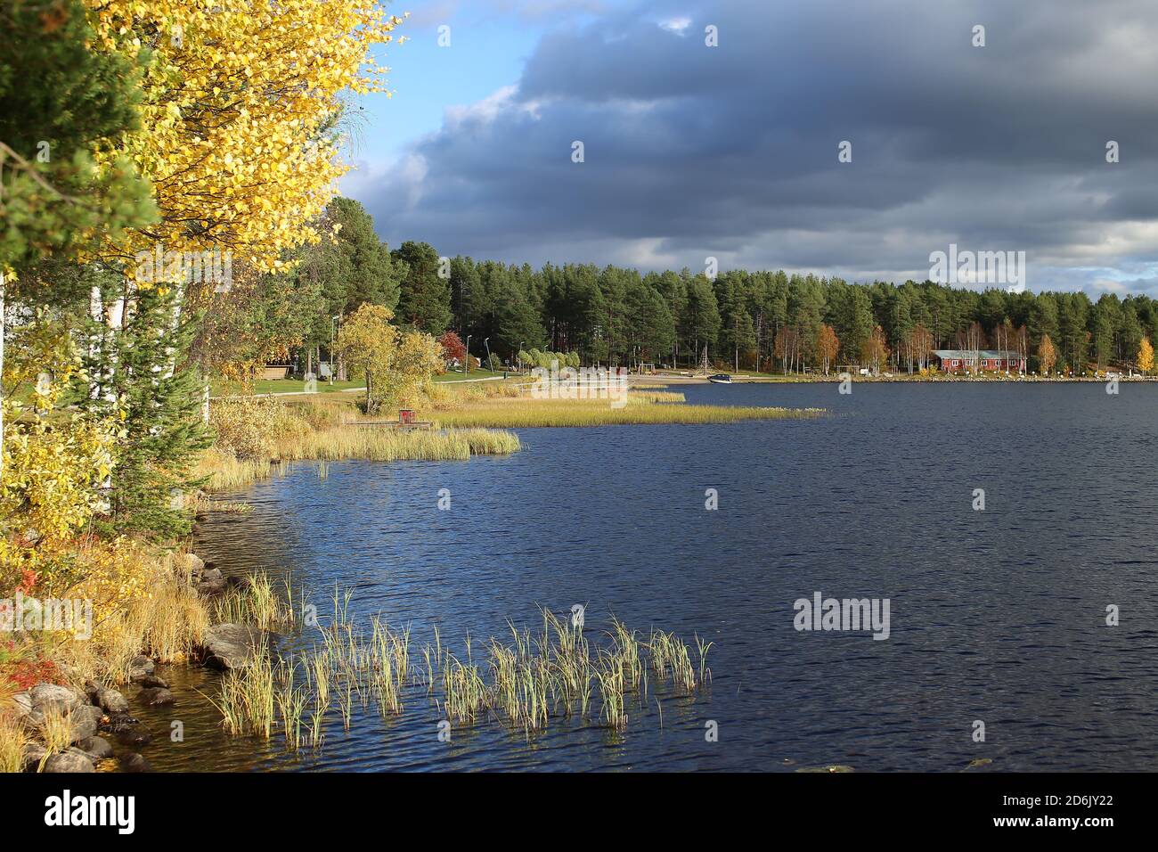 Shore of lake Talvatissjon in Jokkmokk, Sweden. Stock Photo