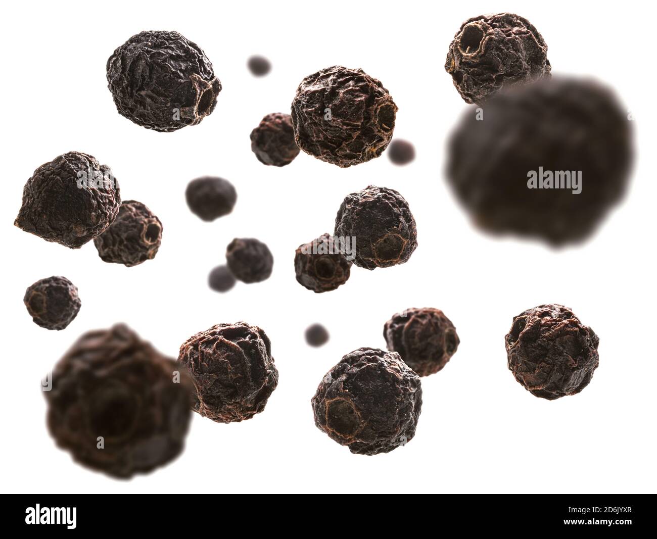 Dried hawthorn berries levitate on a white background Stock Photo