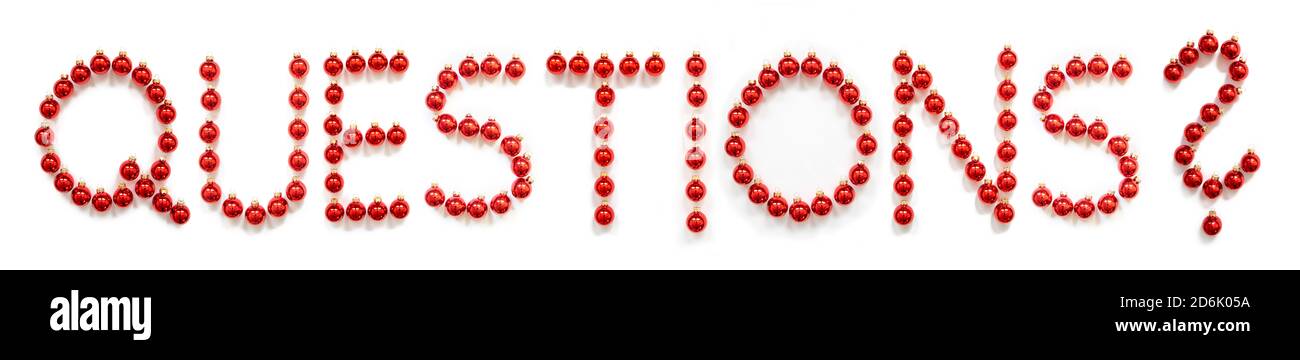 Red Christmas Ball Ornament Building Word Questions Stock Photo