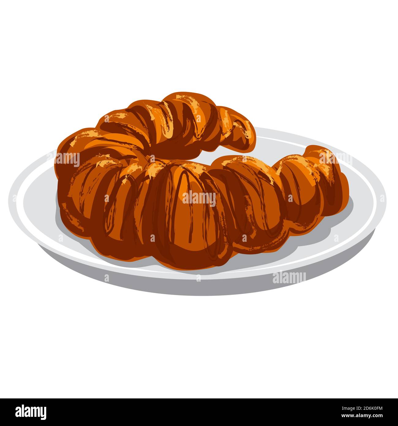 illustration of the baked croissant on the plate Stock Vector