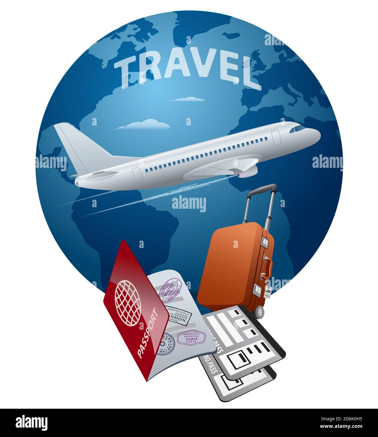 concept illustration of the air travel around the world Stock Vector