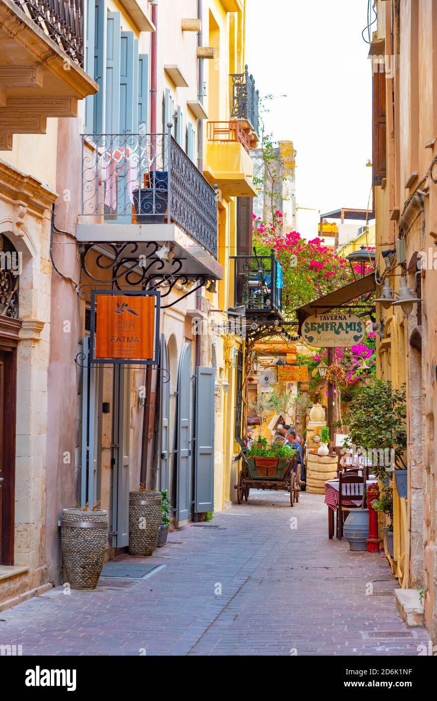 Streets in the old town of Chania, Crete, Greece. Stock Photo