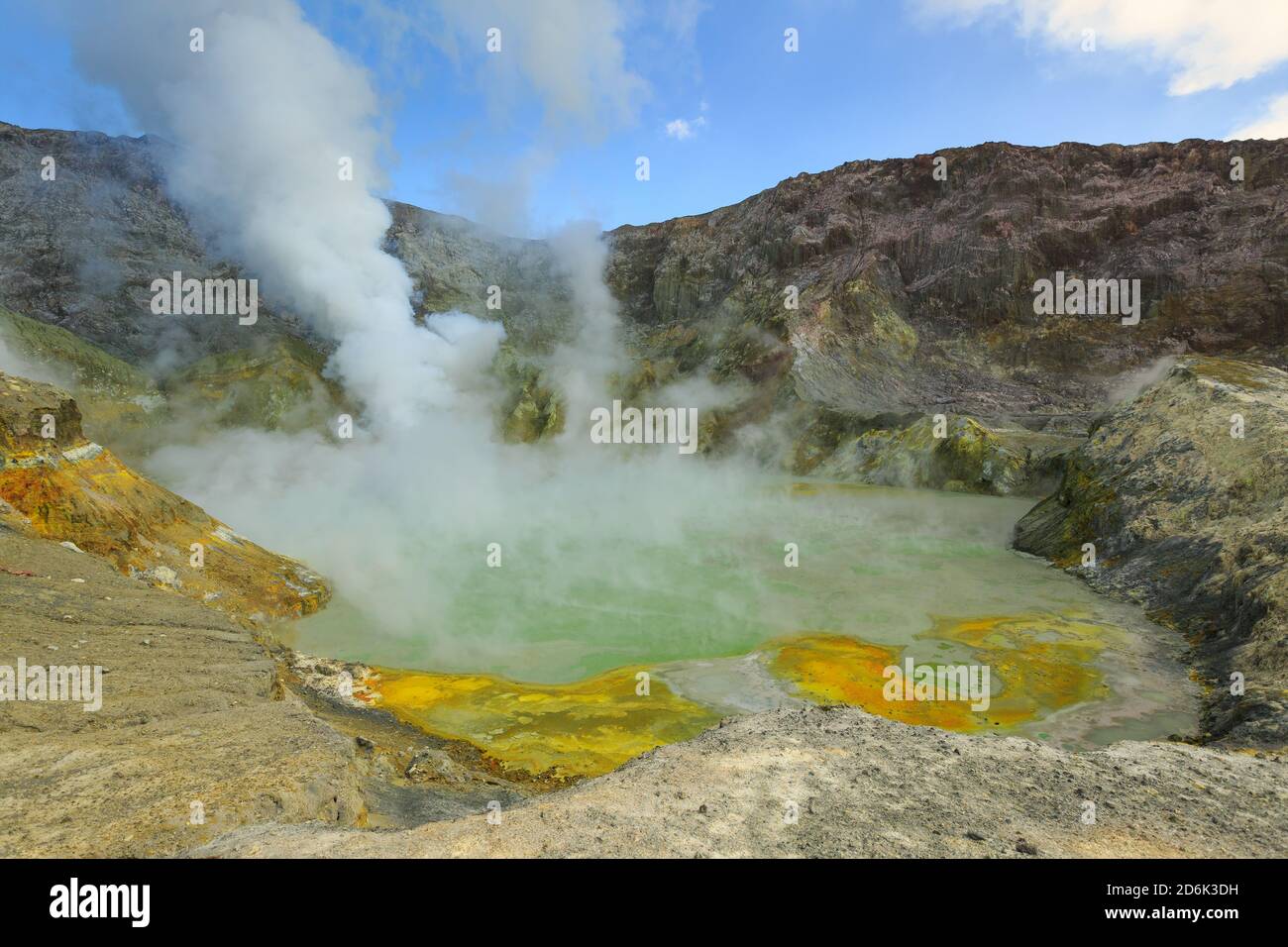 The steaming crater lake of White Island, an active volcano in the Bay of Plenty, New Zealand Stock Photo