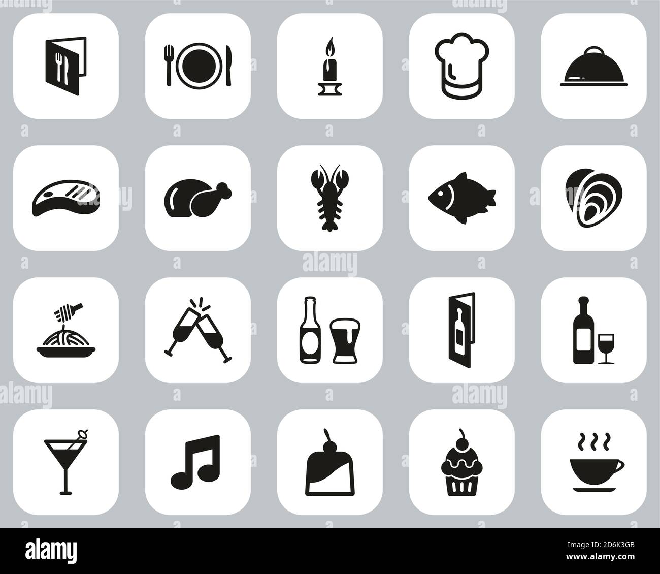 Dinner Or Romantic Dinner Icons Black & White Flat Design Set Big Stock ...