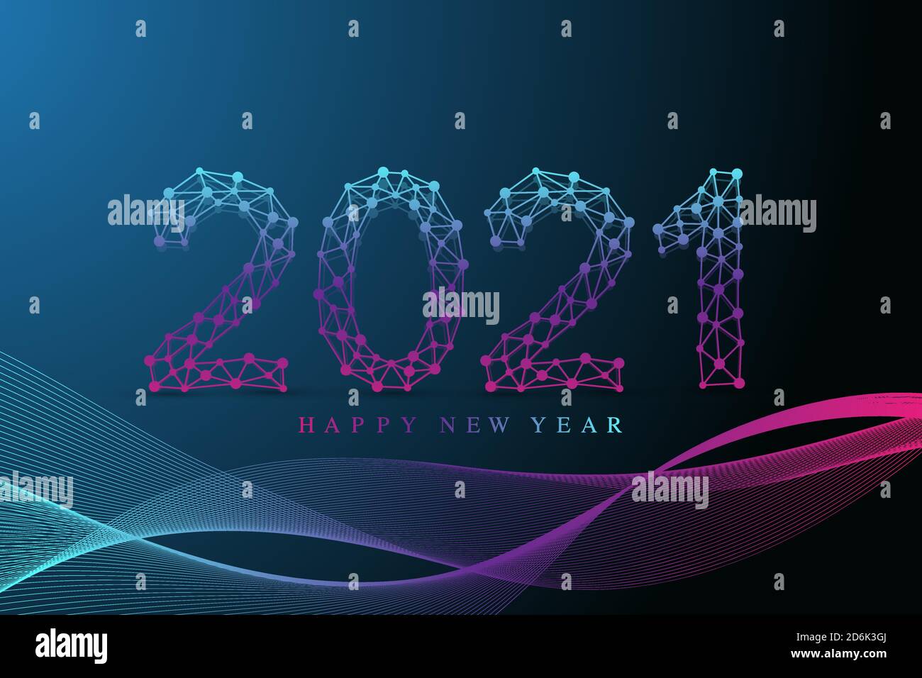 Text design Christmas and Happy new year 2021. Graphic background communication 2021. Connected lines with dots. Design for presentation, flyer Stock Vector