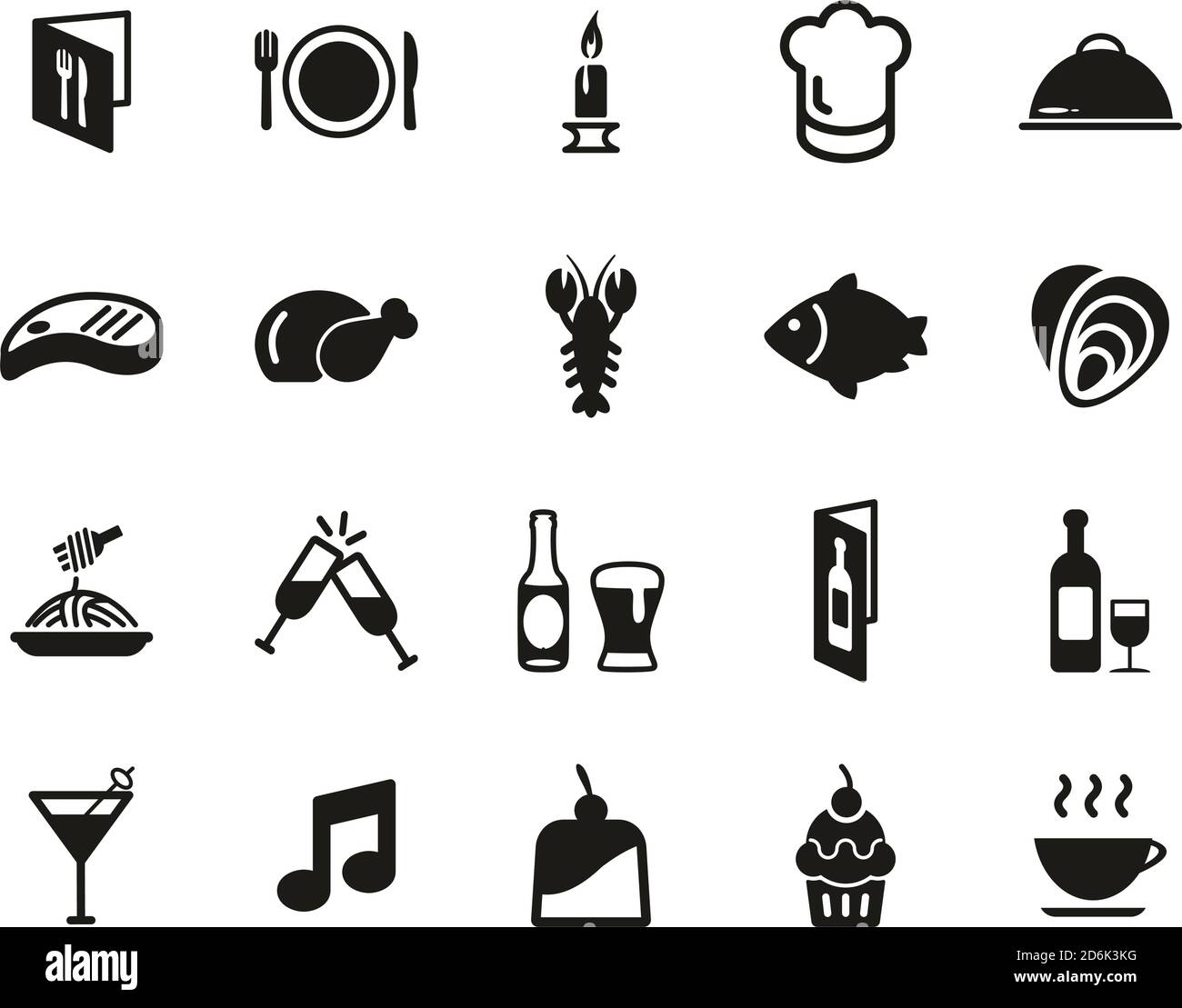 Dinner Or Romantic Dinner Icons Black & White Set Big Stock Vector ...
