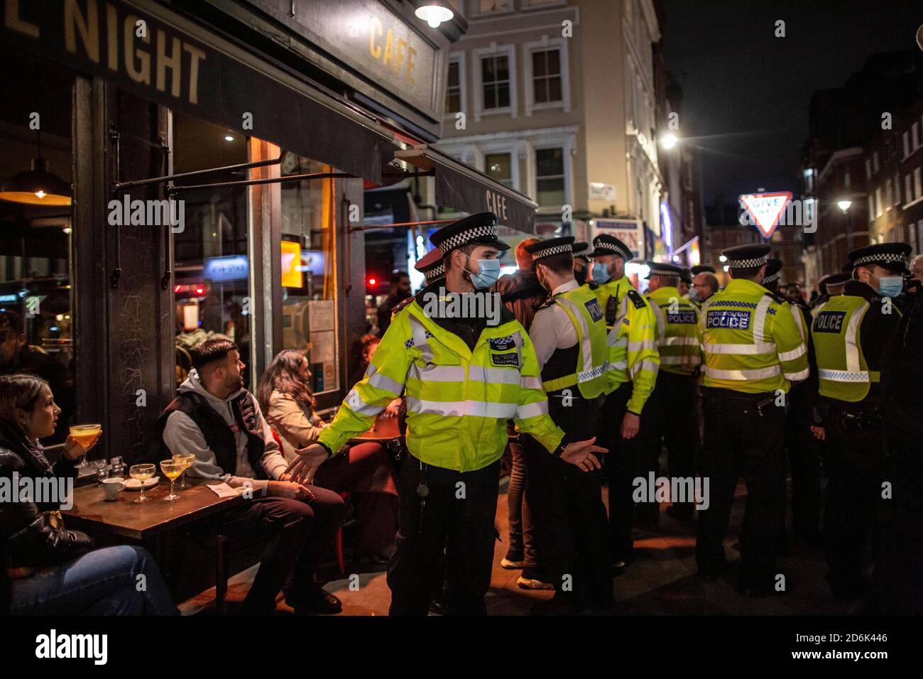 Police on patrol on Old Compton Street during what is perciebved as the Last Night of Freedom as Tier 2 Lockdown is enforced on gatherings at restaurants and bars in Soho, London, UK Credit: Jeff Gilbert/Alamy Live News Stock Photo