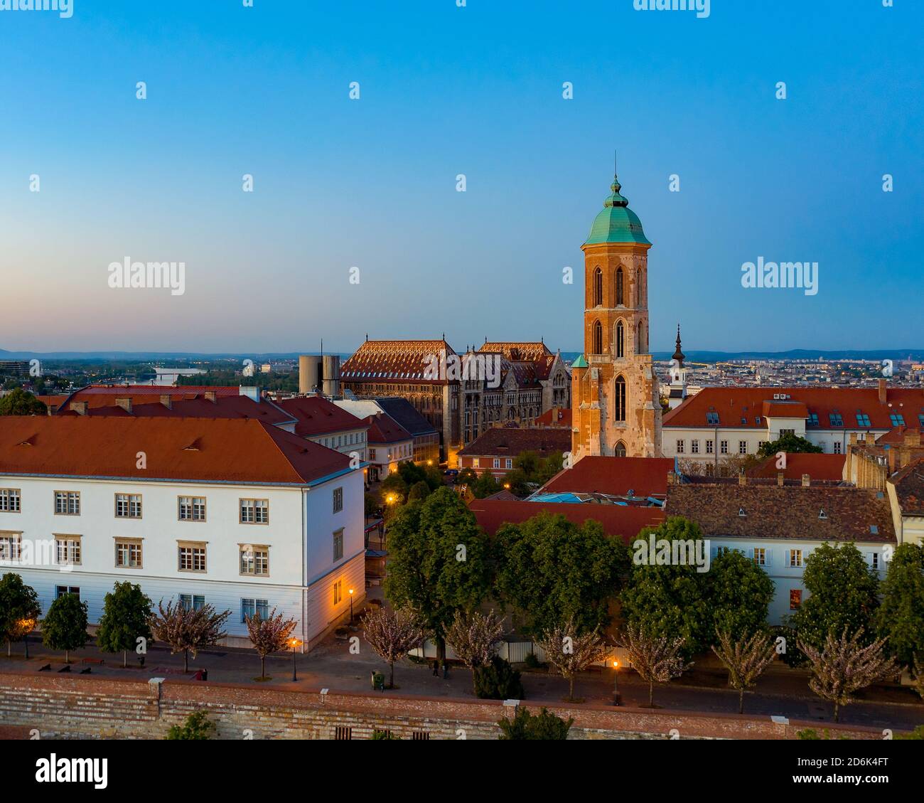 Maria Magdolna tower  and The National Archives of Hungary In Budapest city. This amazing place is a part of the historical Buda castle district. Stock Photo