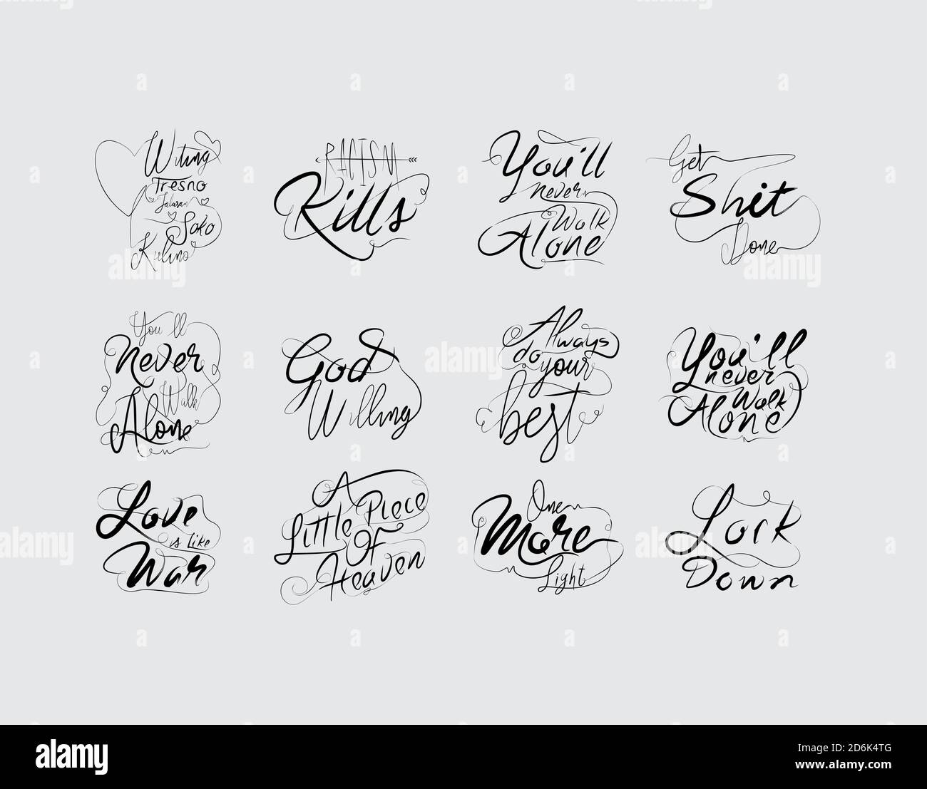 Set Modern Lettering Text on white background in vector illustration