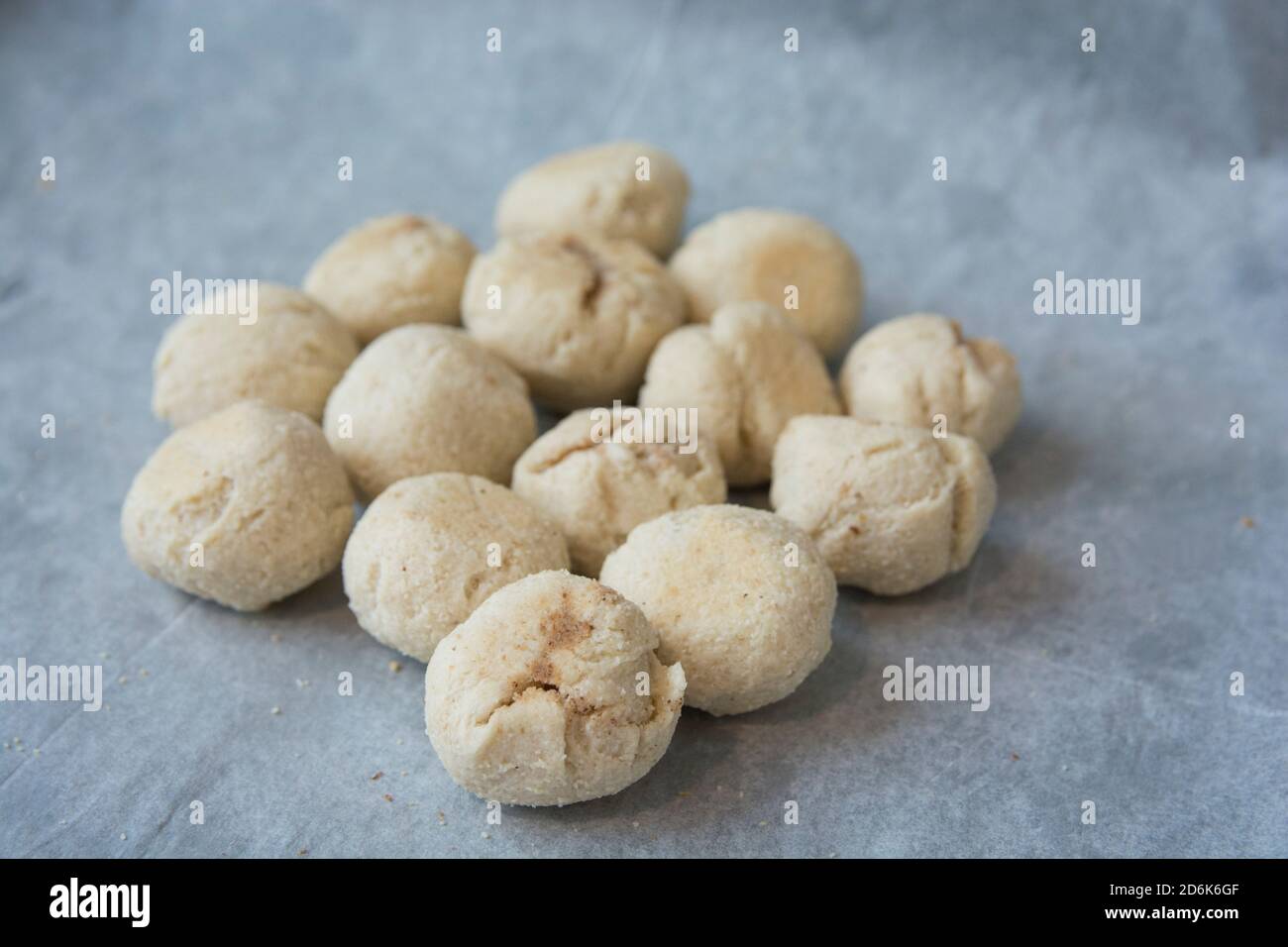 Homemade Karabij, traditional Lebanese cookies, containing semolina and rose water Stock Photo