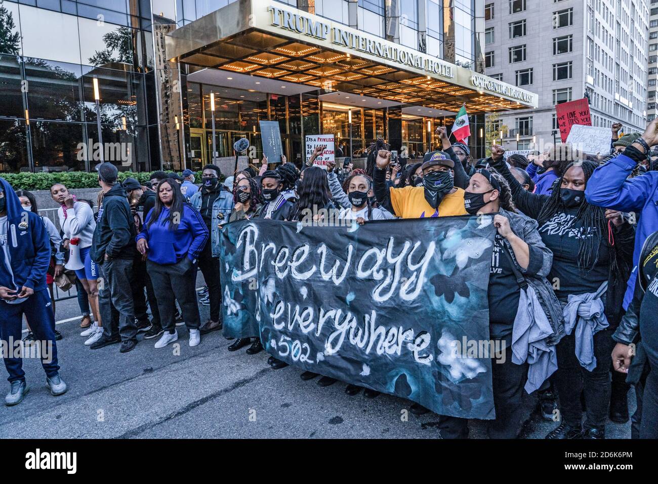 New York, United States. 17th Oct, 2020. Breonna Taylorís and Jacob Blakeís families march with protesters across the Trump International Hotel during the National State of Emergency Get Out the Vote Rally organized by UntilFreedom. About 200 people attended the rally among them the Families of Breonna Taylor and Jacob Blake who encourage New Yorkers to vote. Credit: SOPA Images Limited/Alamy Live News Stock Photo