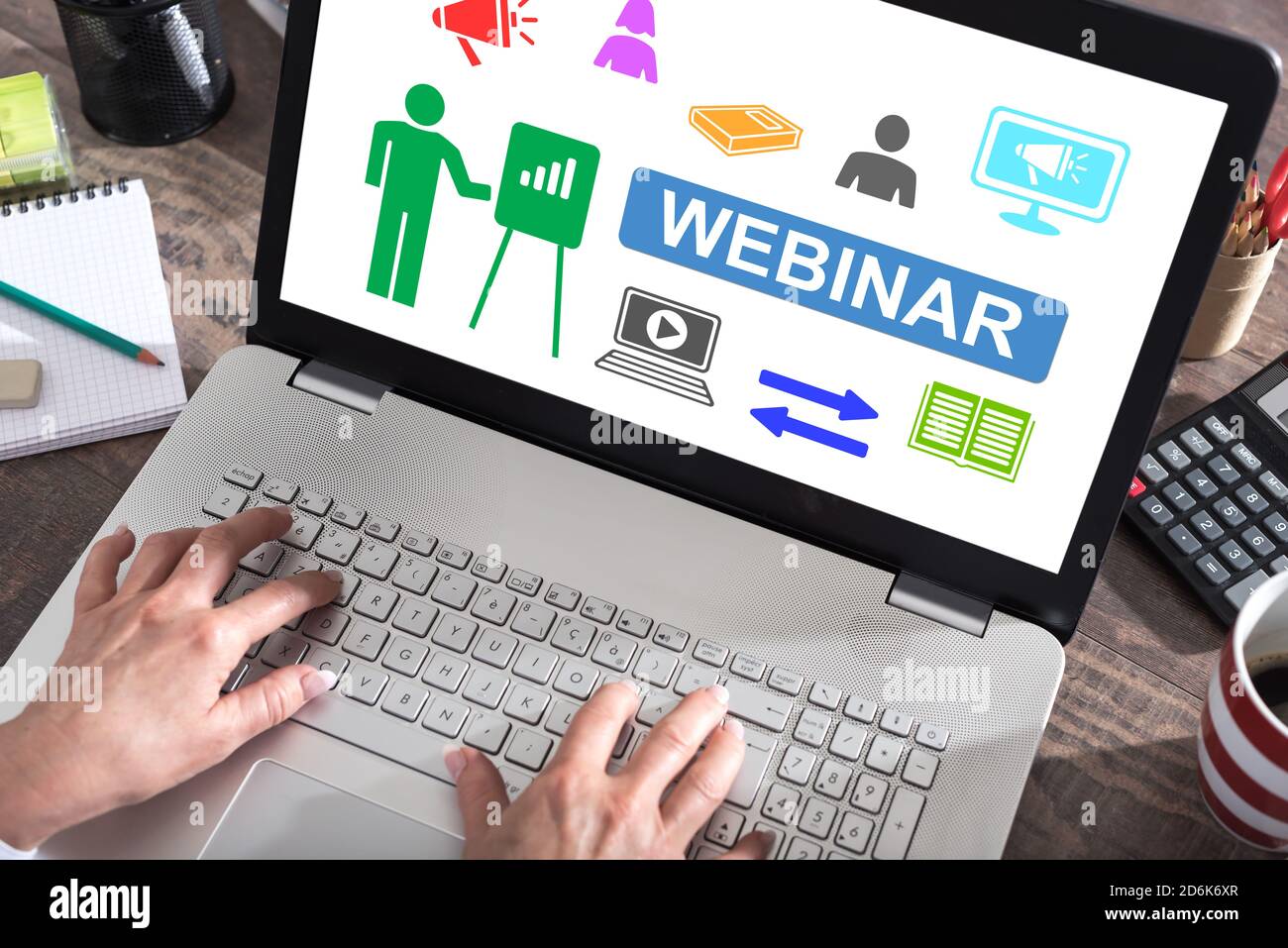 Webinar concept shown on a laptop screen Stock Photo