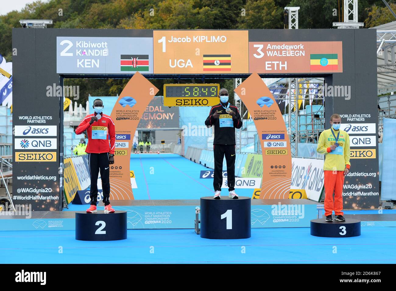 Men S Gold Medalist Jacob Kiplimo Uga Center Poses With Silver Medalist Kibiwott Kandie Ken Left And Bronze Medalist Amedework Walelegn Eth During Medal Ceremony At The World Athletics Half Marathon Championships Saturday Oct Men S Gold Medalist Jacob Kiplimo Uga Center Poses With Silver Medalist Kibiwott Kandie Ken Left And Bronze Medalist Amedework Walelegn Eth During Medal Ceremony At The World Athletics Half Marathon Championships Saturday Oct