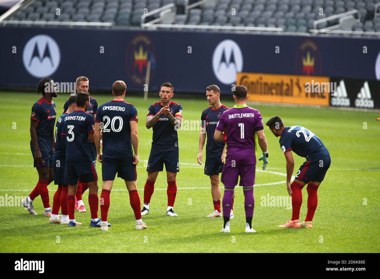 Chicago, United States . 17th Oct, 2020. Chicago Fire FC Starting XI huddle during a MLS match against the Sporting Kanas City at Solider Field, Saturday, Oct. 17, 2020, in Chicago, Illinois. The Fire tie Sporting KC 2-2 (IOS/ESPA-Images) Credit: European Sports Photo Agency/Alamy Live News Stock Photo