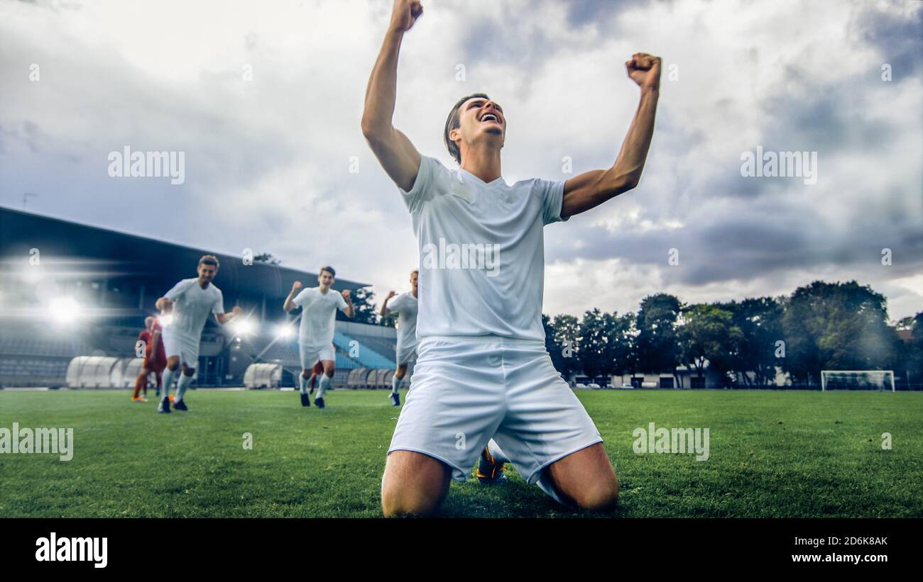 Professional Soccer Player Does Knee Slide Celebrates Awesome Victory