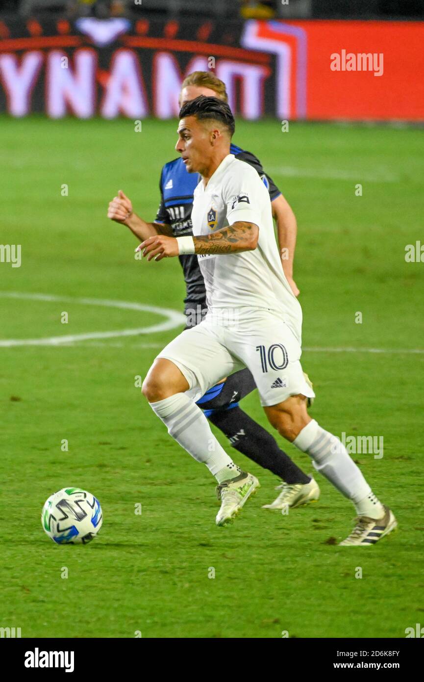 LA Galaxy forward Cristian Pavon (10) runs with the ball during a MLS soccer game, Wednesday, Oct. 14, 2020, in Carson, Calif. The San Jose Earthquakes defeated Los Angeles Galaxy 4-0.(IOS/ESPA-Images) Stock Photo