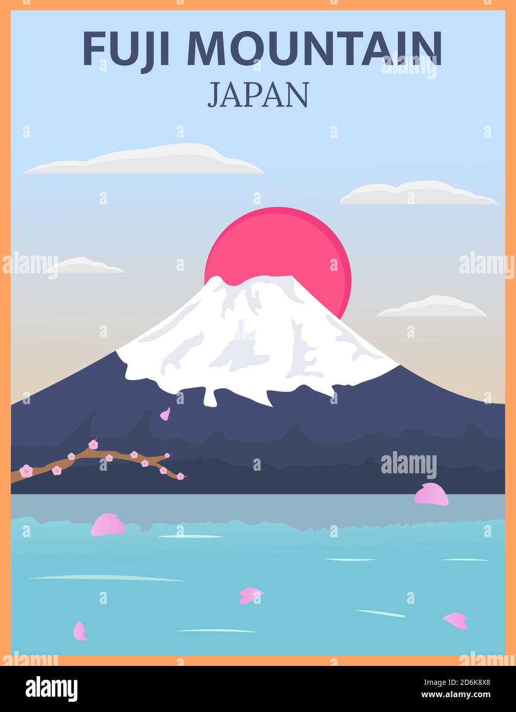Illustration vector design of vintage and retro travel poster of mount fuji in Japan Stock Vector