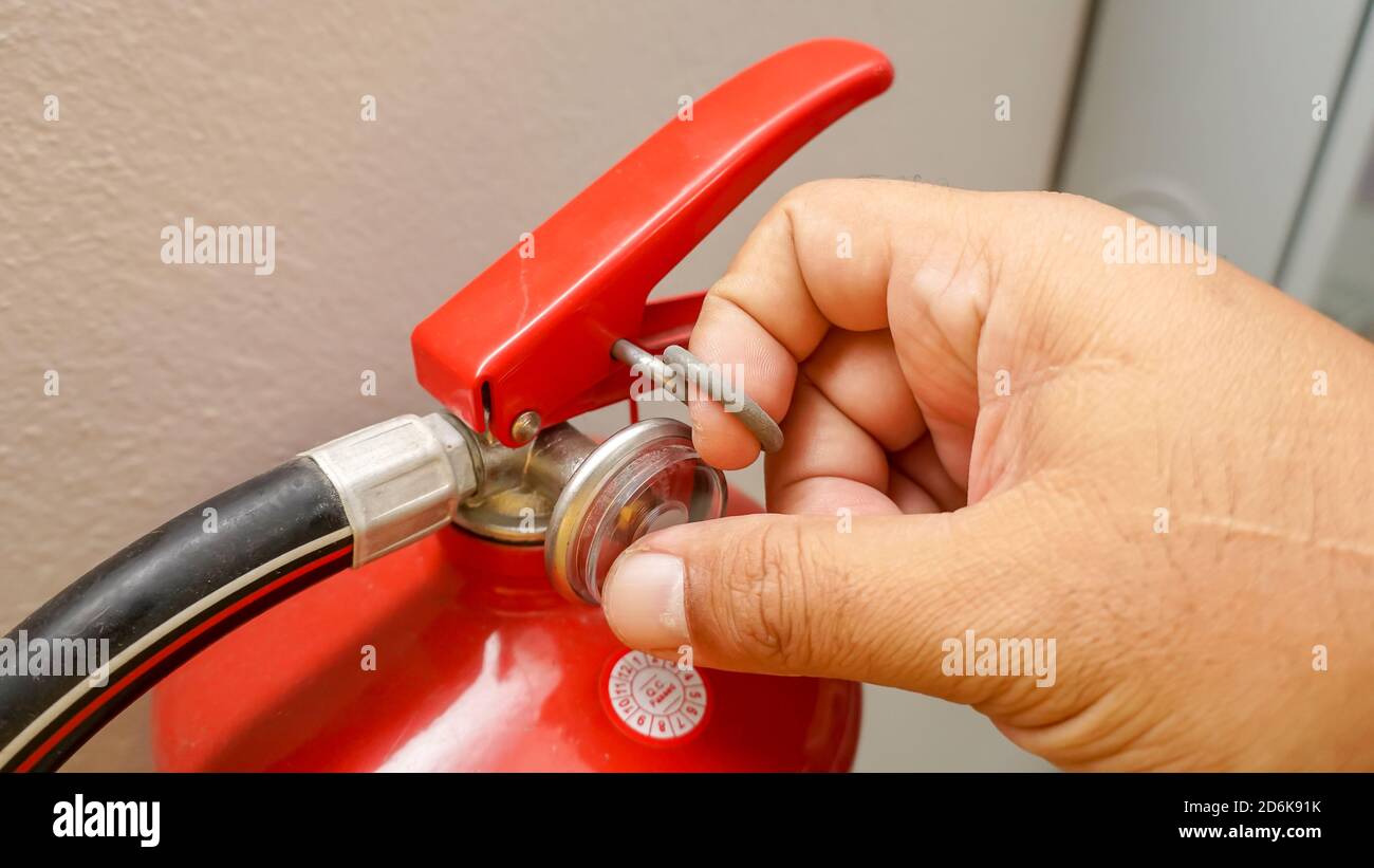 Fire extinguishers used to extinguish fires during emergency Stock