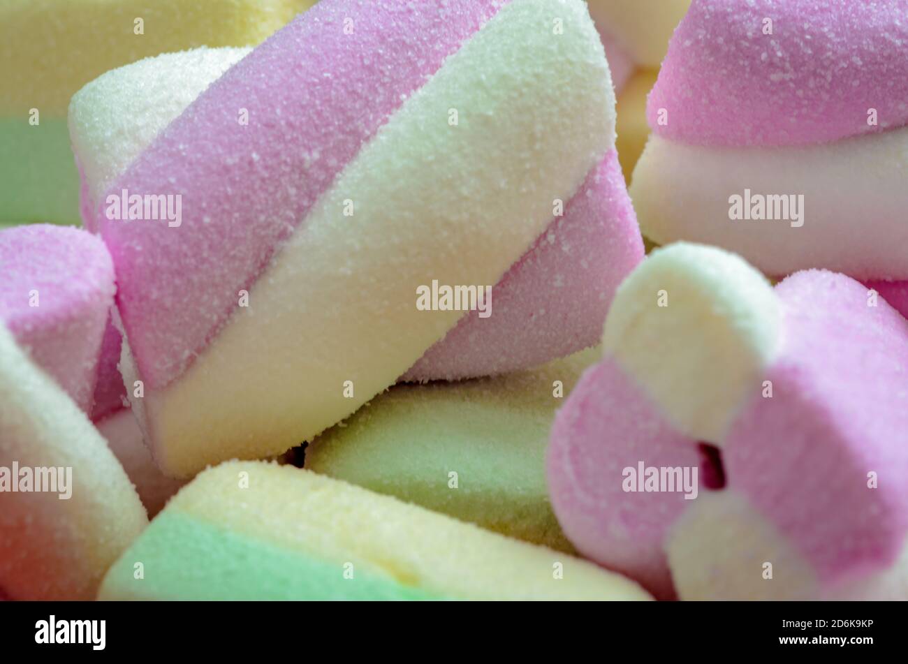 Beautiful background of Marshmallows - Pink, green & white colors - Macro shot Close up Stock Photo