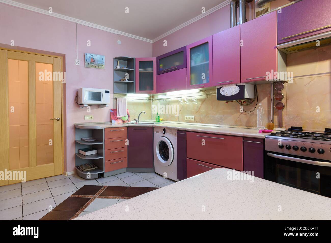 Modern nice habitable kitchen of a small small apartment Stock Photo