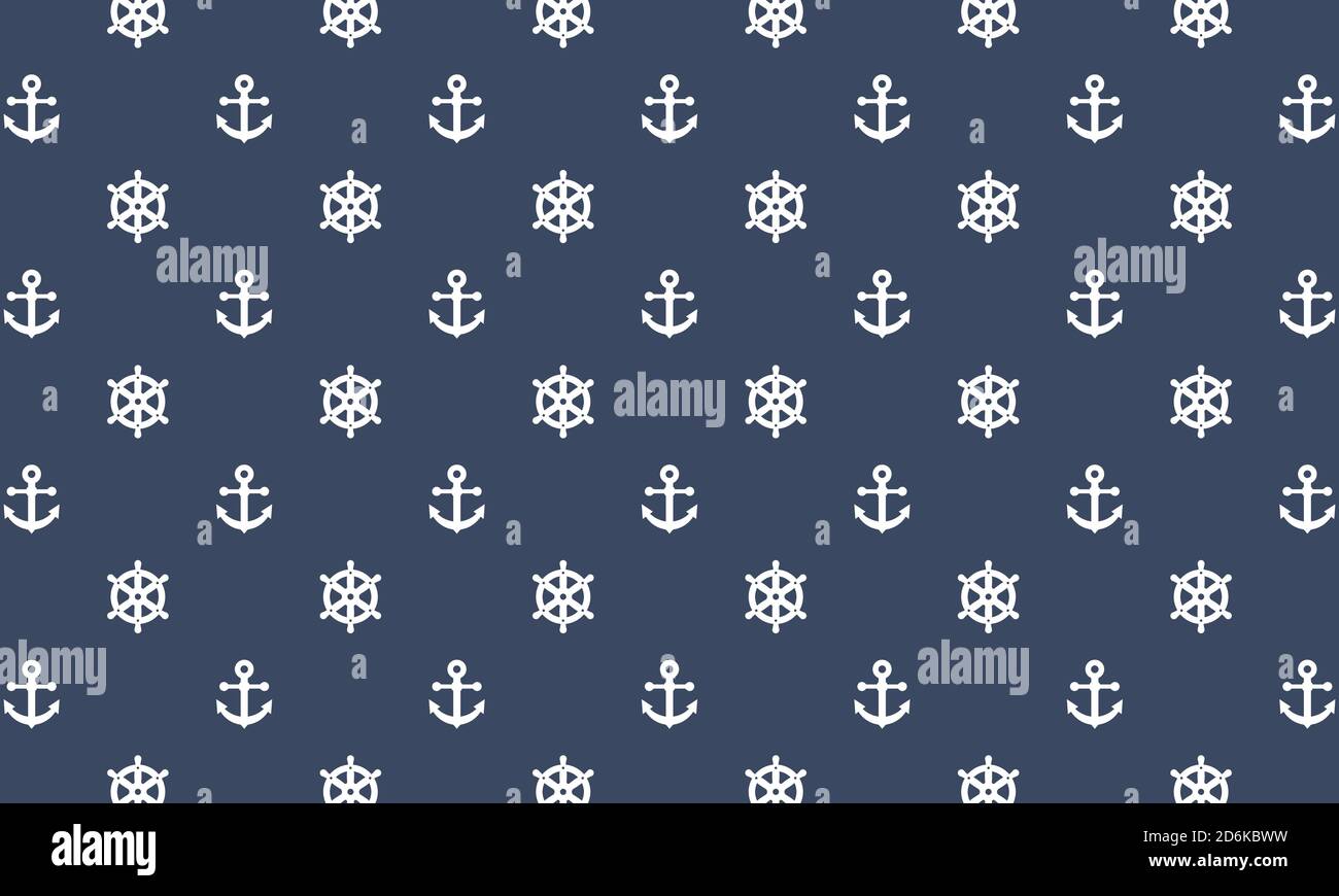 Seamless nautical sea pattern. Ship wheel and anchor. White anchor and ship wheel seamless pattern design. EPS 10. Stock Vector