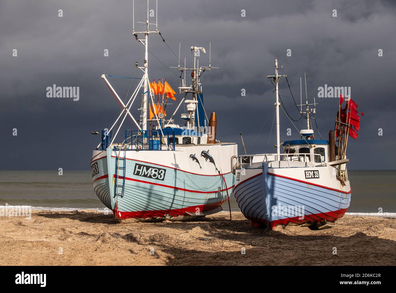 coastal cutters at the beach of Thorup, Denmark Stock Photo