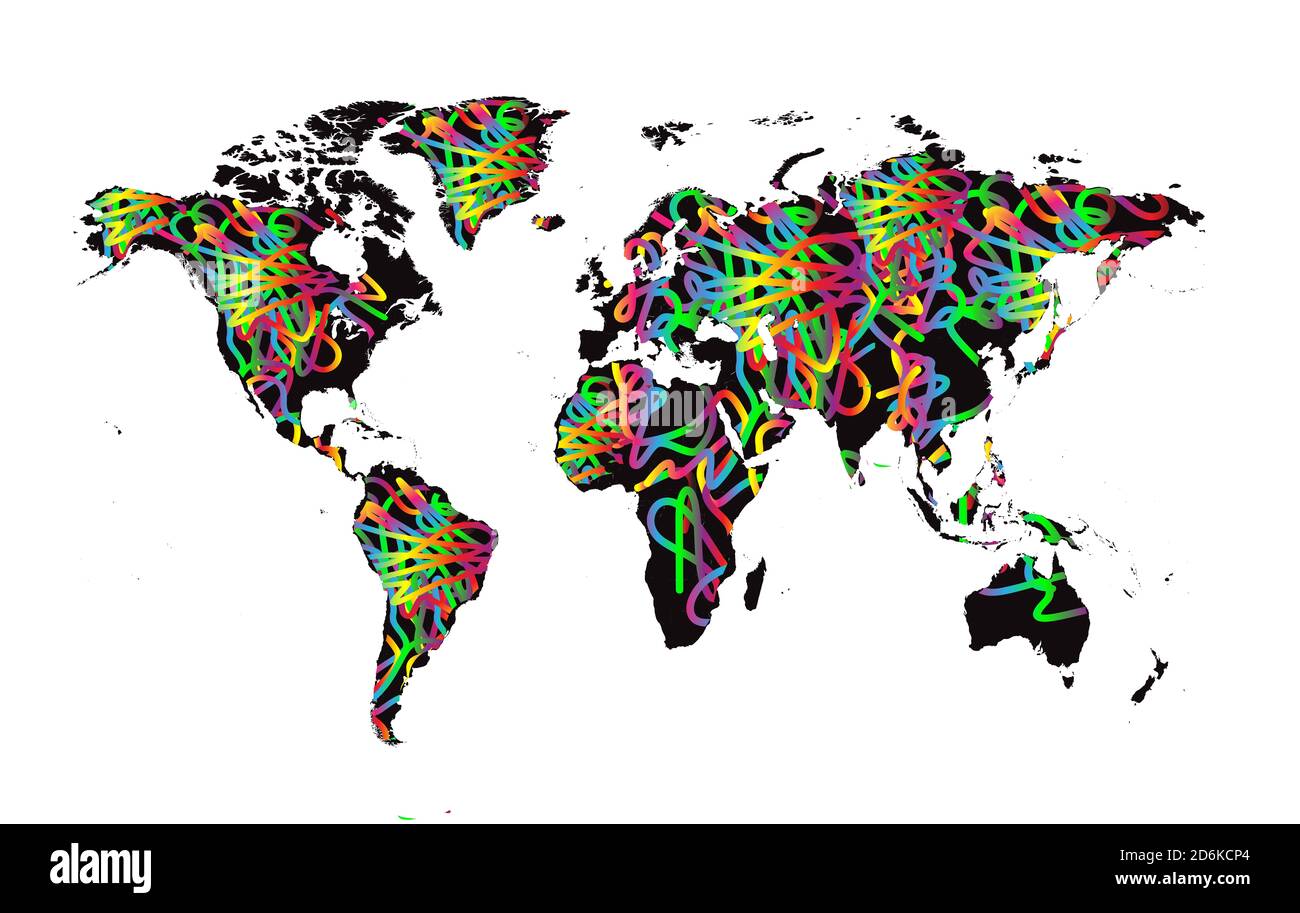 Colorful world map vector decorative fun background Stock Photo