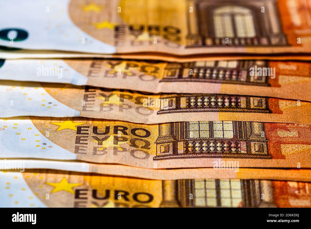 Selective focus on detail of euro banknotes. Close up macro detail of ...