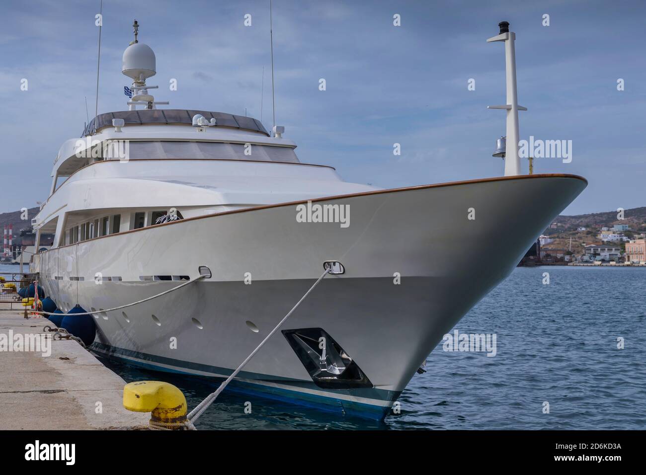 Luxury Yacht. Yacht moored sideways on pier. Stock Image Stock Photo
