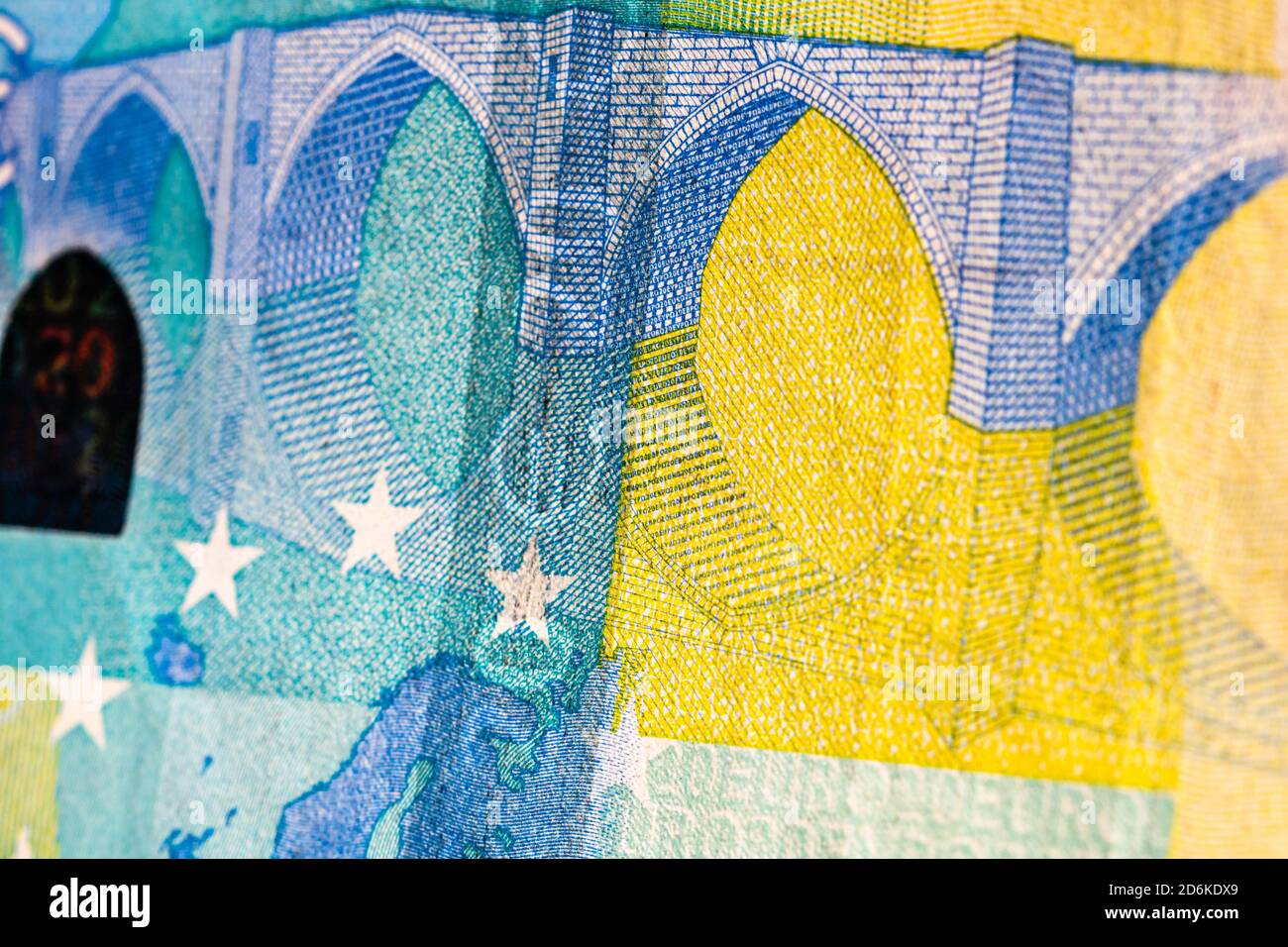 Selective focus on detail of euro banknotes. Close up macro detail of ...