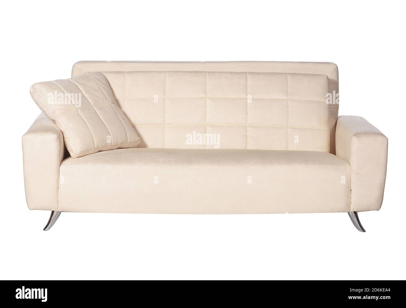 Elegant beige couch with pillow isolated on white background Stock