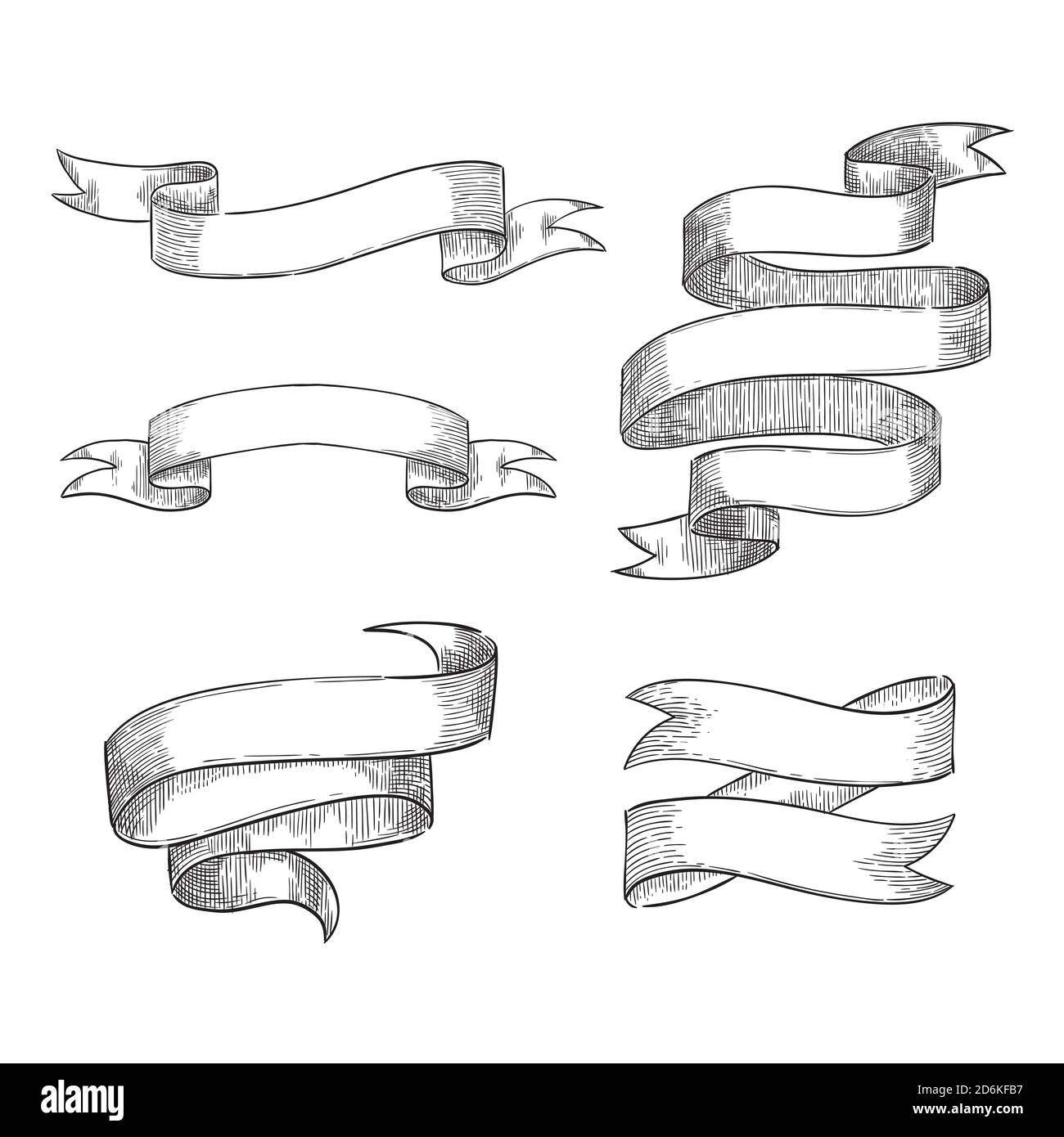 Ribbon banners sketch vector illustration. Hand drawn isolated holiday