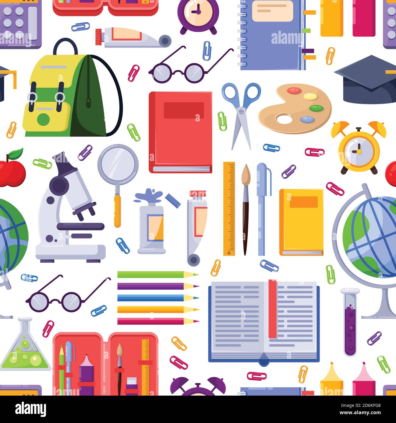 Back to school vector seamless pattern. Colorful education stationery ...