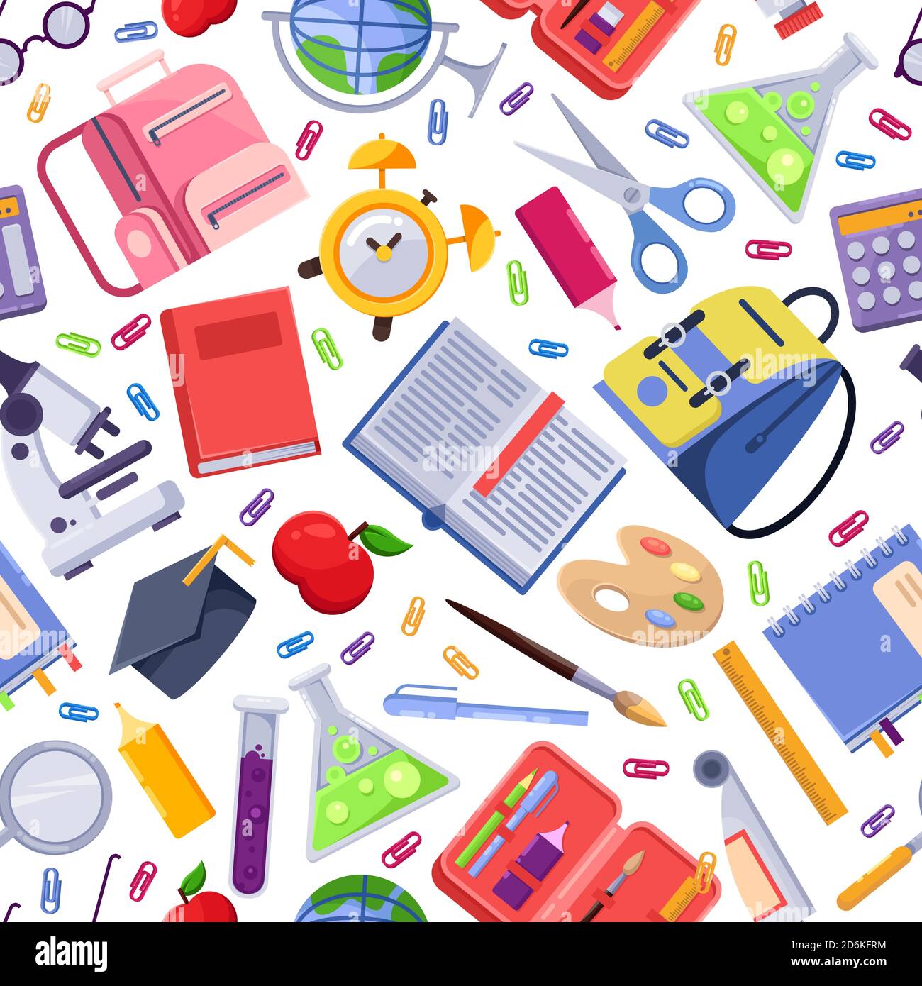 Back to school vector seamless pattern. Colorful education stationery  supplies and tools. Fashion textile print or background design Stock Vector  Image & Art - Alamy