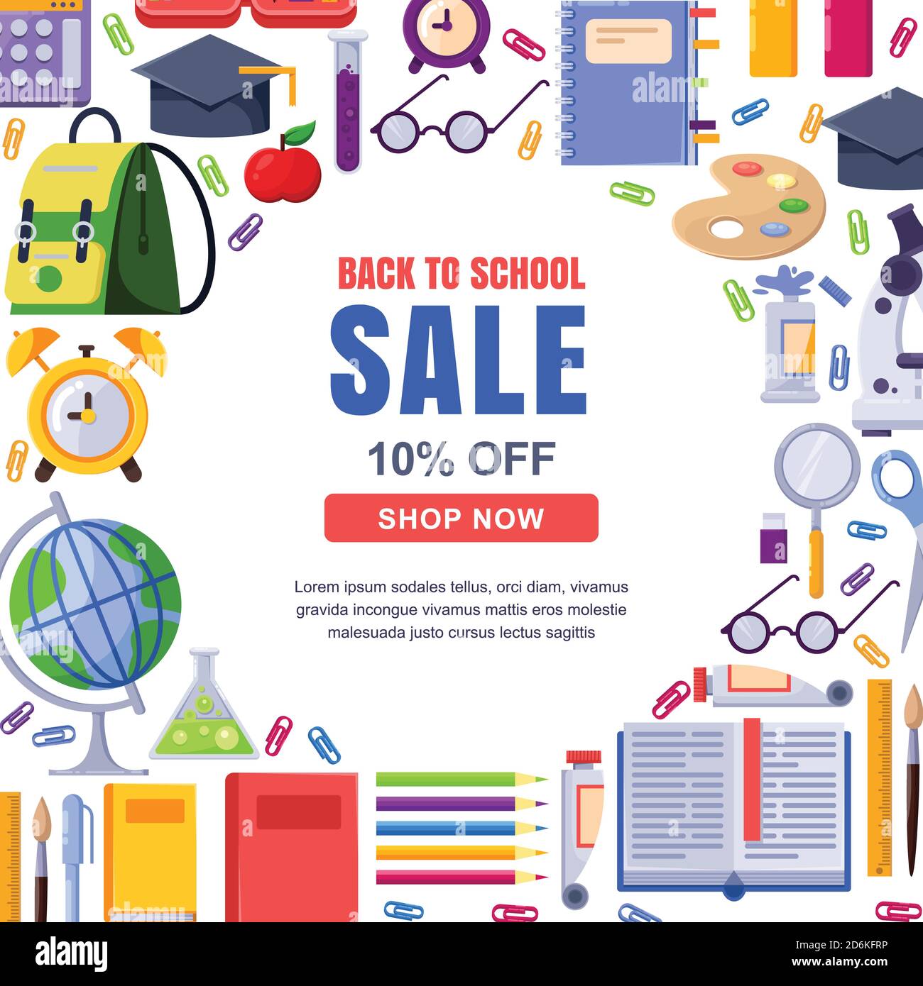 Back to school sale vector banner, poster template. Education white frame  background with stationery supplies Stock Vector Image & Art - Alamy